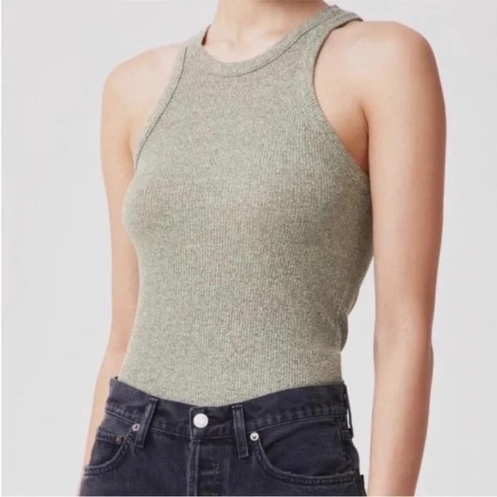 AGOLDE Bailey Rib Knit Tank in Key Lime Heather - Medium